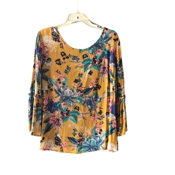 Ava & Viv floral strappy ruffled bell sleeve Fall Top 
Boho western Flowy fit - Picture 11 of 11